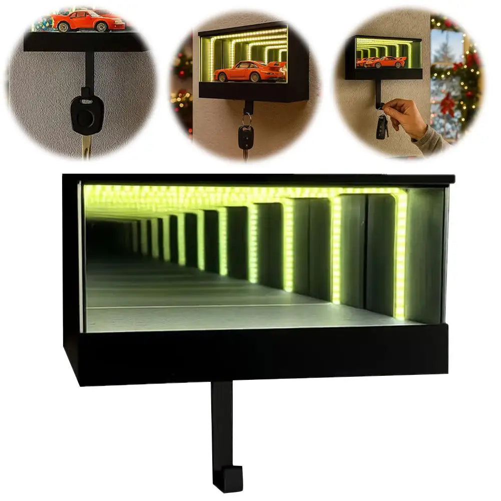 LED Light Up Key Storage Dreamy Warm White Christmas Decor Unique Car Accessory Gift Luminous Infinity Mirror Garage Key Holder